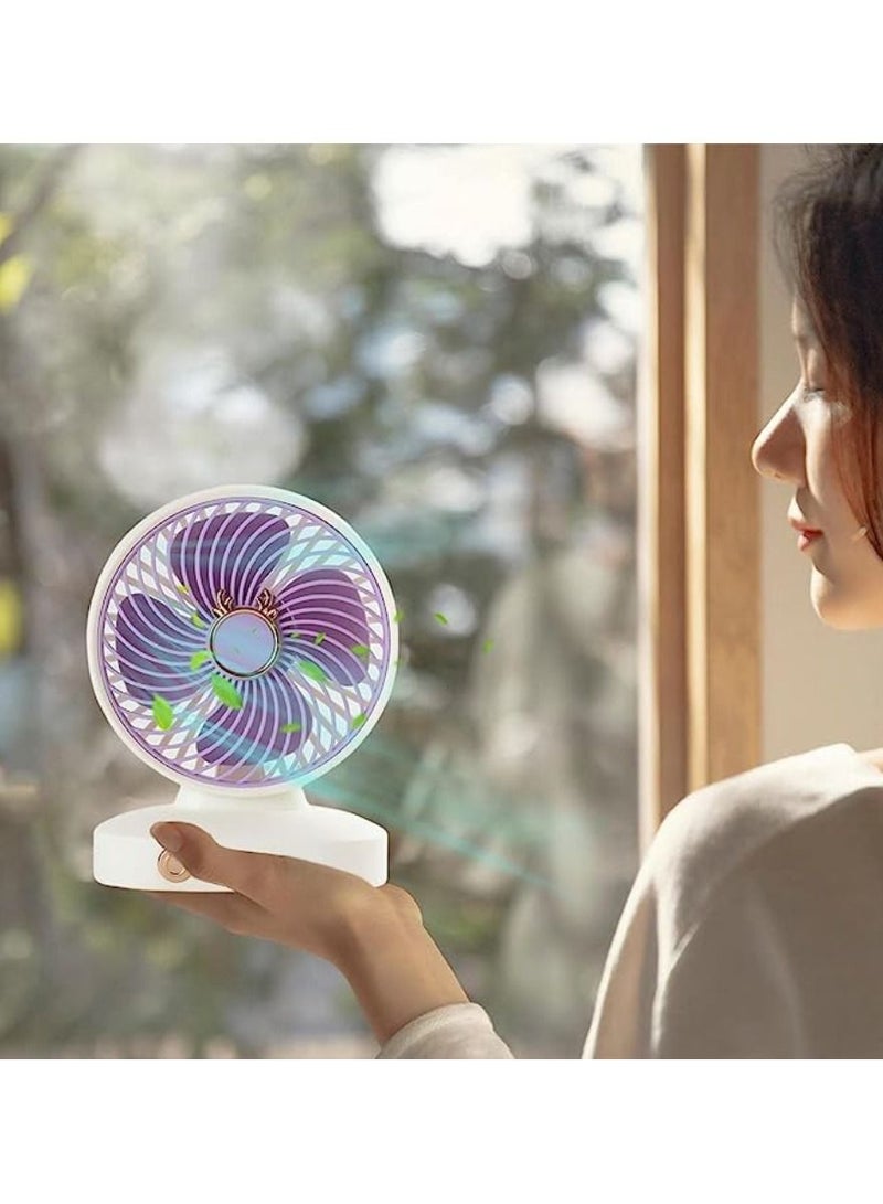 DIGI CORE Portable Desk Fan USB Rechargeable 2 Speeds Mini Desktop Fan For Outdoor Household Home Bedroom And Office Use White/Pink - Image 4