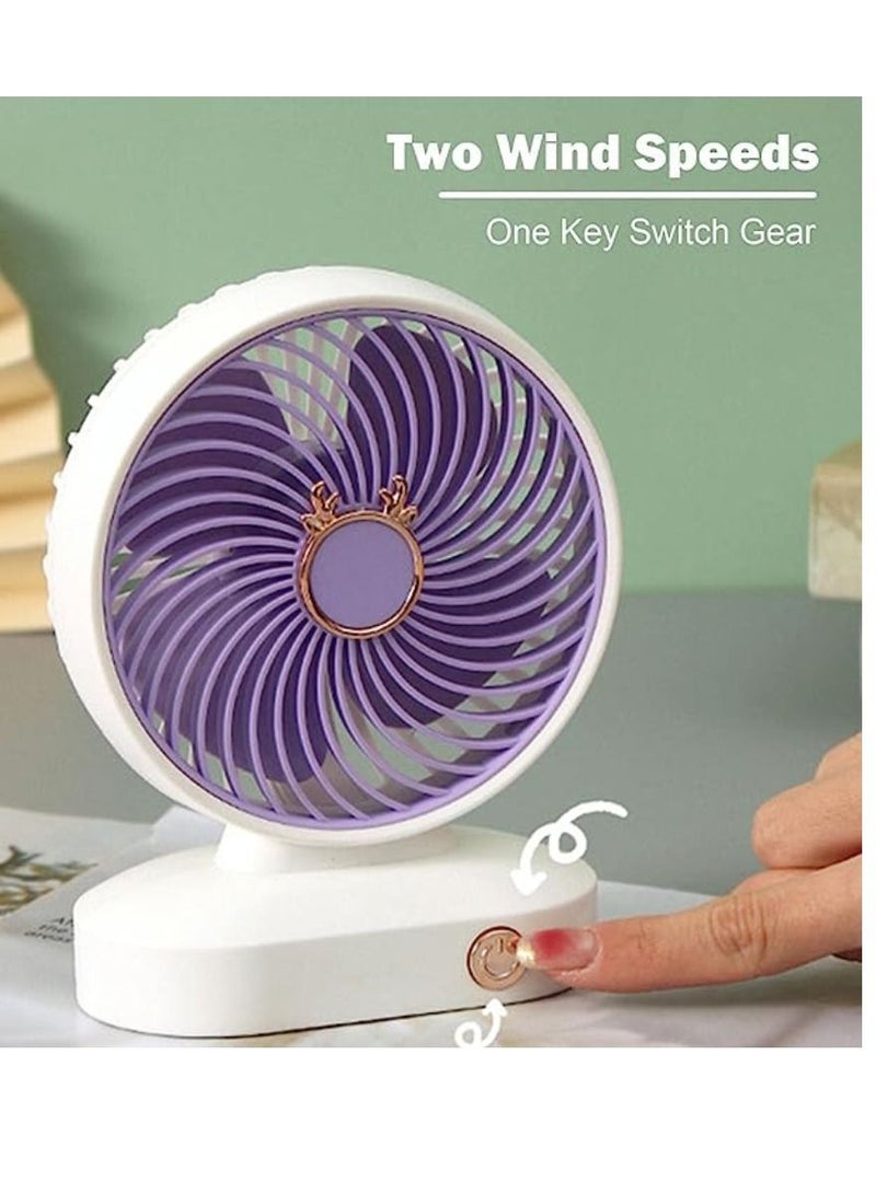 DIGI CORE Portable Desk Fan USB Rechargeable 2 Speeds Mini Desktop Fan For Outdoor Household Home Bedroom And Office Use White/Pink - Image 2