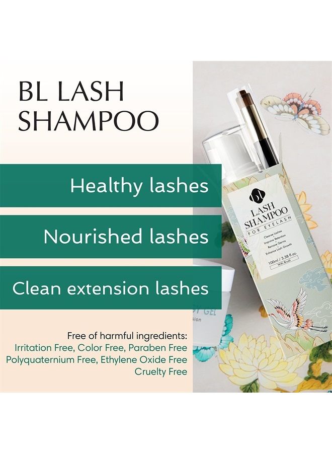 bl BL BL Lash Shampoo 100ml bottle + Lash Cleansing Brush for Eyelash Extensions | Easy to use | Gentle wash for eye makeup remover, citrus Lash Foam bath for eyelashes - Image 4
