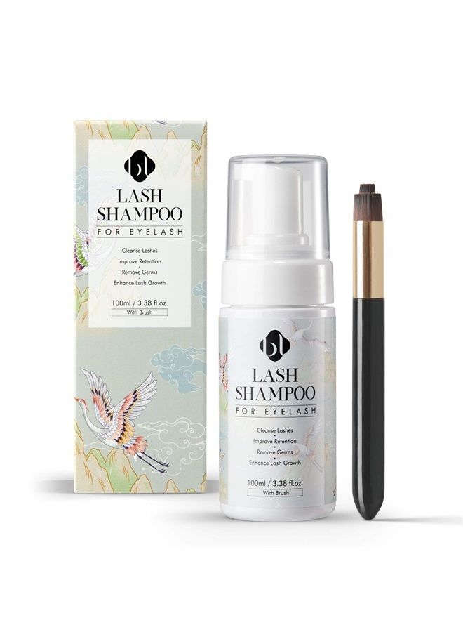 bl BL BL Lash Shampoo 100ml bottle + Lash Cleansing Brush for Eyelash Extensions | Easy to use | Gentle wash for eye makeup remover, citrus Lash Foam bath for eyelashes - Image 1