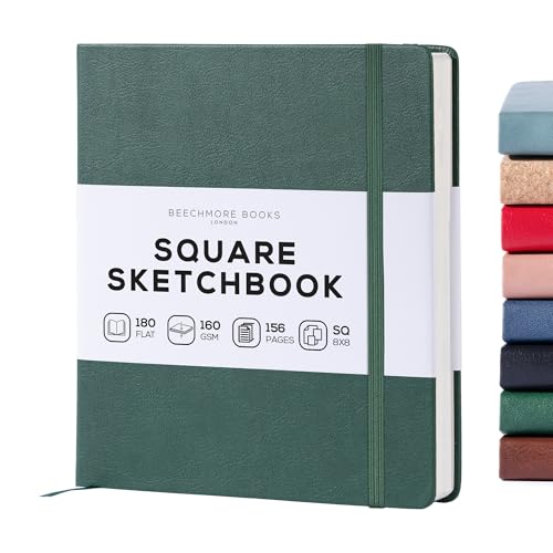 Beechmore Books Square Mixed Media Sketchbook 8x8 Professional Art Journal 160 GSM 98 lb Ivory Paper Perforated Pages Vegan Leather Hardcover LayFlat Design for Drawing Doodling - Image 1