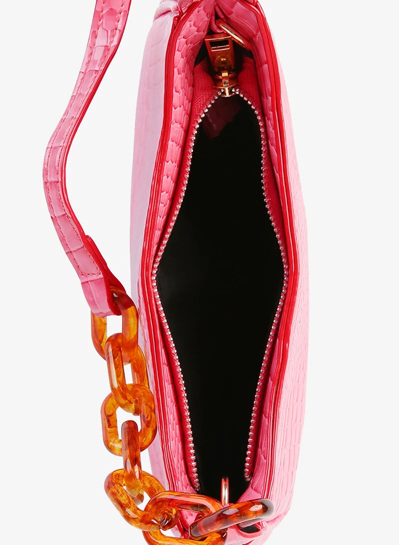 London Rag  London Rag Pink Croc Patterned Baguette for Women | Best Price UAE