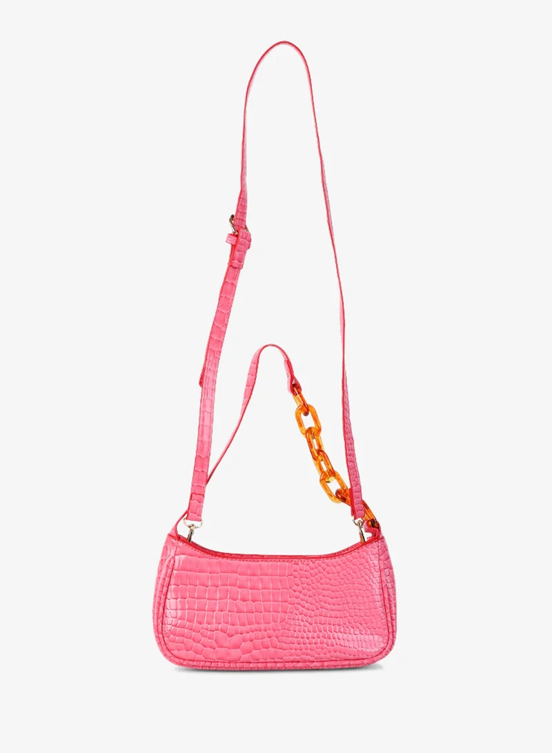London Rag Pink Croc Patterned Baguette