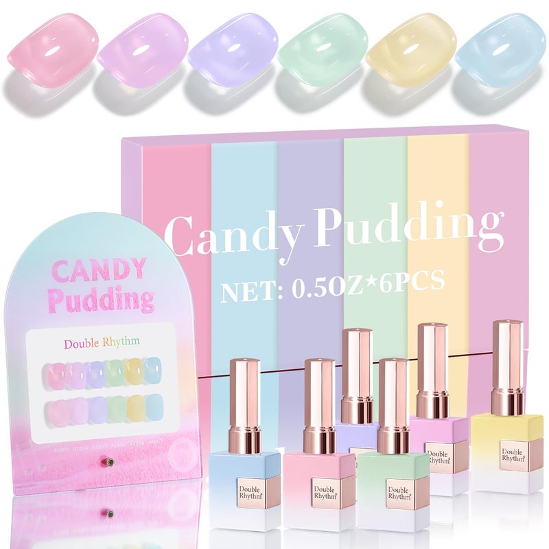 Double Rhythm 6 Pcs 15 ML Gel Polish Set Same Color Same Bottle Soak Off Gel Polish Kit Nail Art Manicure Salon DIY at Home for Women (Jelly Pink Purple Green Yellow Blue-T6-22) - Image 1