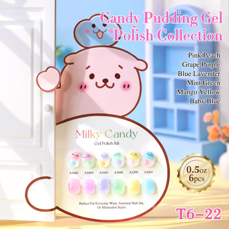 Double Rhythm 6 Pcs 15 ML Gel Polish Set Same Color Same Bottle Soak Off Gel Polish Kit Nail Art Manicure Salon DIY at Home for Women (Jelly Pink Purple Green Yellow Blue-T6-22) - Image 5