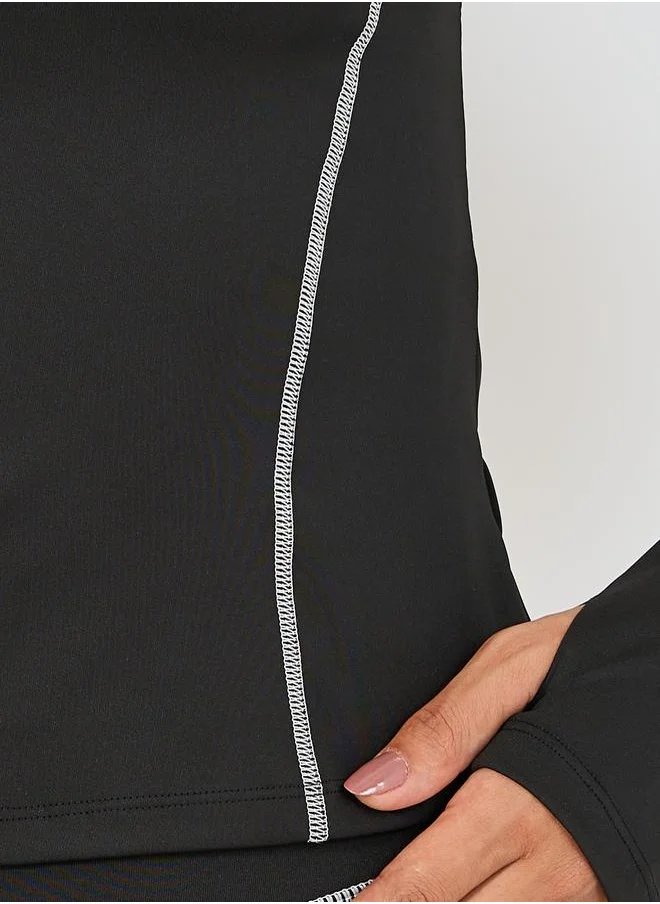 Styli Contrast Stitch Thumbhole Detail Top