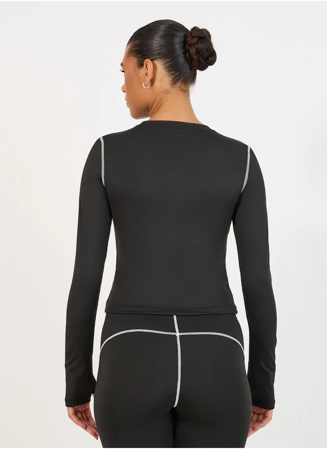 Styli Contrast Stitch Thumbhole Detail Top