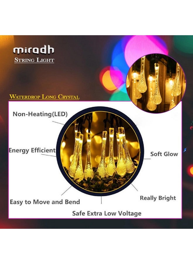 MIRADH ميرا 14 ضوء كريستالي طويل على شكل قطرة ماء LED بطول 3 متر لإضاءة ديكور المنزل، أضواء خرافية قابلة للتوصيل، أضواء ديوالي للديكور في وضع ثابت فقط (شريط ضوء 14 لمبة صفراء) - Image 3