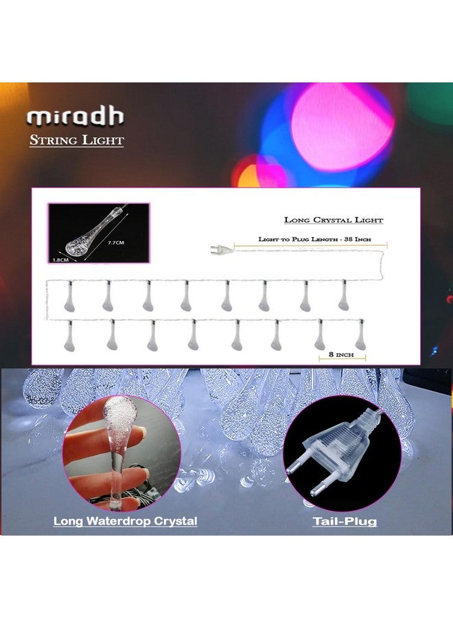 MIRADH ميرا 14 ضوء كريستالي طويل على شكل قطرة ماء LED بطول 3 متر لإضاءة ديكور المنزل، أضواء خرافية قابلة للتوصيل، أضواء ديوالي للديكور في وضع ثابت فقط (شريط ضوء 14 لمبة صفراء) - Image 2