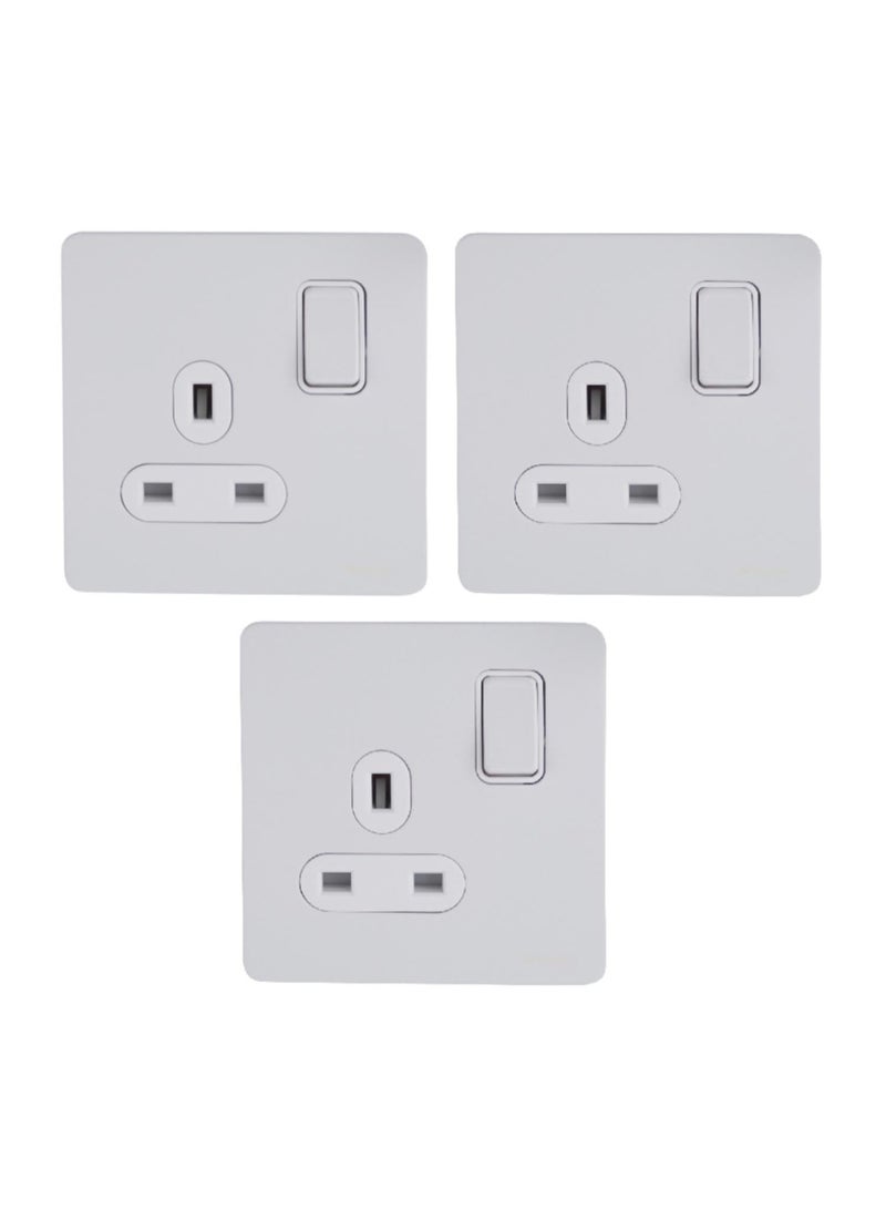 Schneider Electric Ultimate Screwless flat plate - switched socket - 2P - 1 gang - white metal - GU3410DWPW - Pack of 3