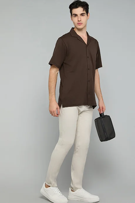 R&B Solid Slim Fit Pants with Button Closure