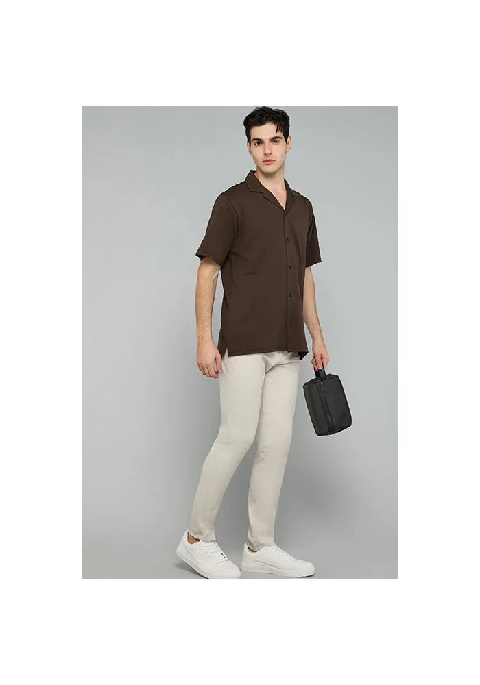 أر أند بي Solid Slim Fit Pants with Button Closure
