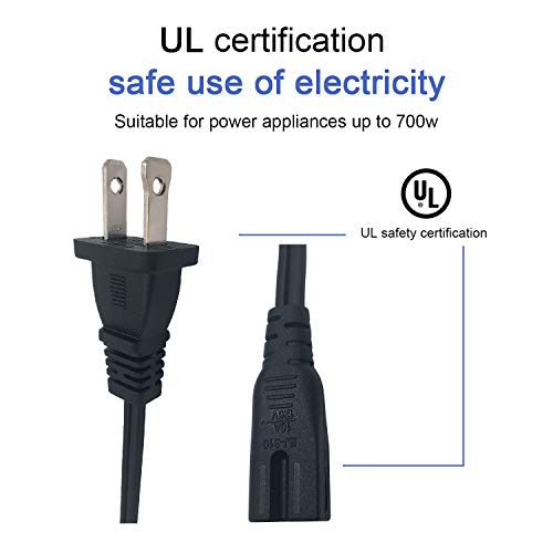 NAHAO [UL Listed] Cable Nahao 2 Prong 6Ft Polarized AC Universal Power Cord Compatible with Vizio E-M-Series/Sharp/Emerson Smart LED TV/Sony PS1 PS2 (NEMA-1-15P to IEC320-C7 Plug) - Image 2