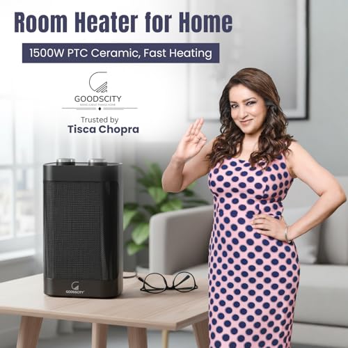 Goodscity Room Heater for Home| 1500W PTC Ceramic, Fast Heating| Bedroom, Office, Indoor Use| For Small Space Upto 125 sqFt|Oscillation, Fan Mode, 2 Heat Setting, Safety Protection|1 Year Warranty - Image 2