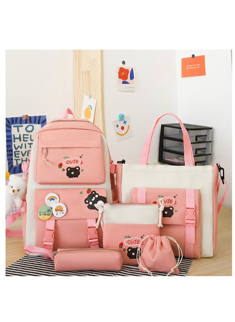 5 Pcs adult Backpack,School Bags Set Backpacks with Pendant Lunch Bag, Pencil Case, Handbag, Coin Purse for Teen Girls School Backpack