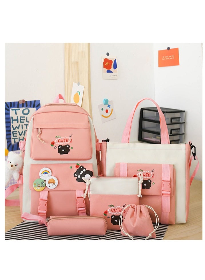 Generic - 5 Pcs adult Backpack,School Bags Set Backpacks with Pendant Lunch Bag, Pencil Case, Handbag, Coin Purse for Teen Girls School Backpack - Image 1