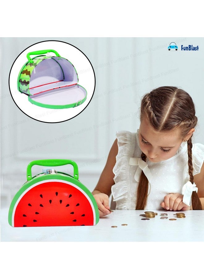 FunBlast Money Saving Tin Coin Bank with Lock and Key - Fruit Shaped Coin Box for Kids, Boys, Girls, Piggy Bank for Kids, Money Box for Kids, Birthday Return Gift (Multicolor) - Image 5