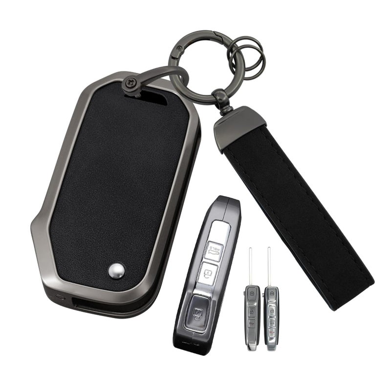 ontto Key Fob Cover Fit for Kia Flip Key for Seltos Forte Sportage Seltos K5 Soul Sorento Cerato Telluride NIRO 20192025 Car AccessoriesMetal and Leather Key HolderBlack - Image 2