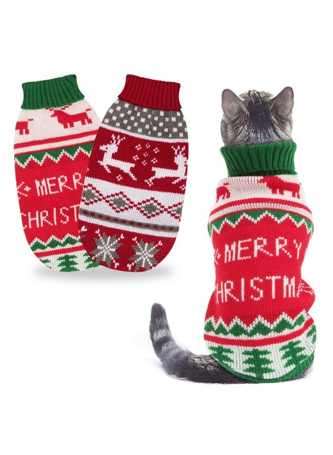 BWOGUE 2 Packs Cat Christmas Sweater Christmas Dog Sweaters Pet Cat Winter Knitwear Warm Clothes Pet Reindeer Snowflake Merry Christmas Pet Sweaters for Kittys and Small Dogs - Image 1