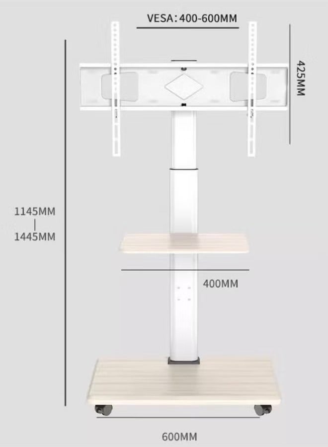 BEETEC Mobile TV Stand with Wheels for 32-75 Inch LCD LED TVs, Height Adjustable Rolling TV Cart with Swivel & Tilt, VESA 100x100 to 600x400mm, 40kg Capacity, Optional Floor Mount Base, for Home Office Classroom | Model TF-MT55 - Image 2