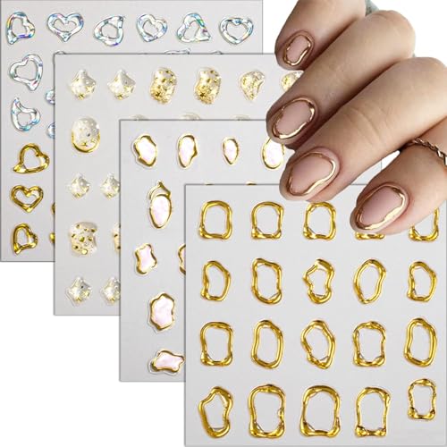 ROKHEVN 5D Gold Embossed Nail Art Stickers Crystal Soft Glue Irregular Geometric Frames Nail Stickers Sliver Hollow Designs Nail Decals Supplies Self Adhesive Stickers DIY Acrylic Nail Accessories - Image 2