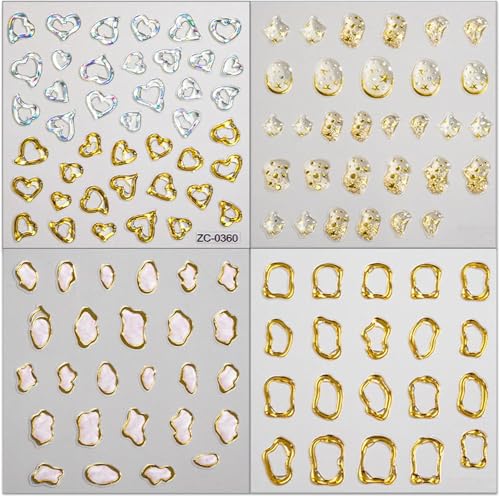 ROKHEVN 5D Gold Embossed Nail Art Stickers Crystal Soft Glue Irregular Geometric Frames Nail Stickers Sliver Hollow Designs Nail Decals Supplies Self Adhesive Stickers DIY Acrylic Nail Accessories - Image 5