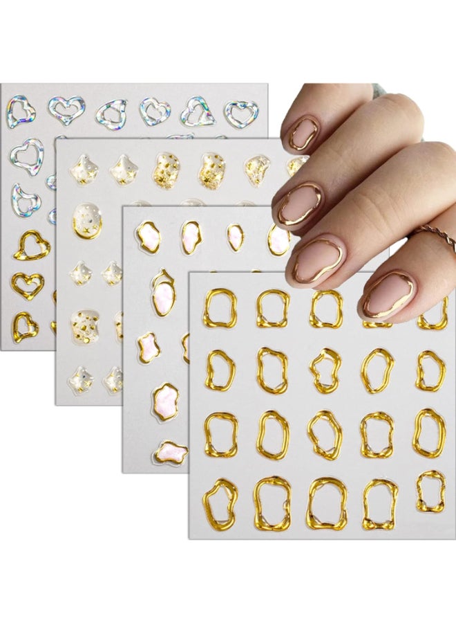 ROKHEVN 5D Gold Embossed Nail Art Stickers Crystal Soft Glue Irregular Geometric Frames Nail Stickers Sliver Hollow Designs Nail Decals Supplies Self Adhesive Stickers DIY Acrylic Nail Accessories - Image 3
