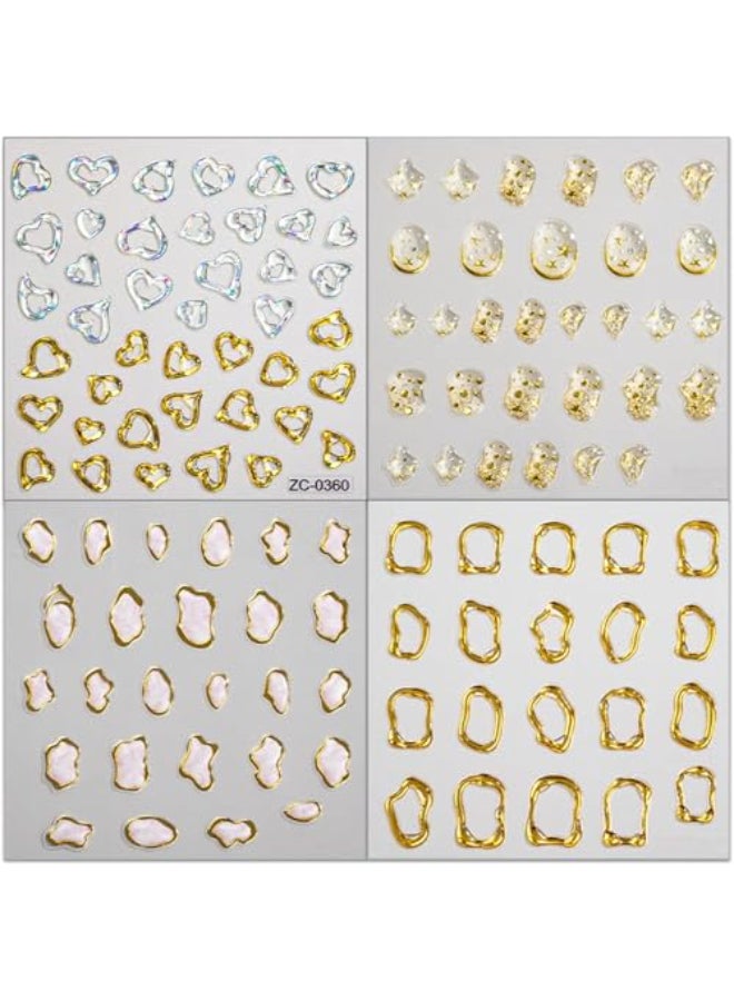 ROKHEVN 5D Gold Embossed Nail Art Stickers Crystal Soft Glue Irregular Geometric Frames Nail Stickers Sliver Hollow Designs Nail Decals Supplies Self Adhesive Stickers DIY Acrylic Nail Accessories - Image 4
