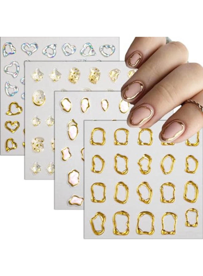 ROKHEVN 5D Gold Embossed Nail Art Stickers Crystal Soft Glue Irregular Geometric Frames Nail Stickers Sliver Hollow Designs Nail Decals Supplies Self Adhesive Stickers DIY Acrylic Nail Accessories - Image 1