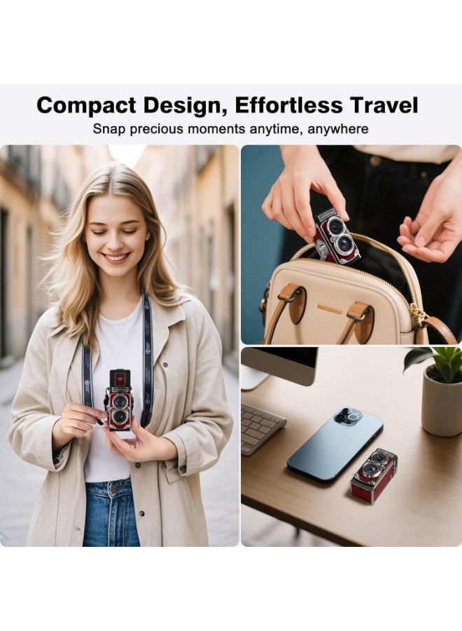 CHUZHAO Vintage Mini Digital Camera, Portable TLR Style Retro Point and Shoot Compact Small Pocket 1080P FHD Video 12MP Autofocus Vlogging Camera with 16 GB Card for Beginners Teens Adults Red - Image 5