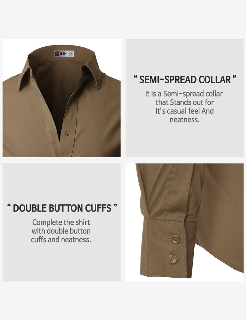 H2H Men's Cottonblend Dress Shirts Long Sleeve Button Down Party Prom Wedding Brown US M/Asia L (JASK14) - Image 5