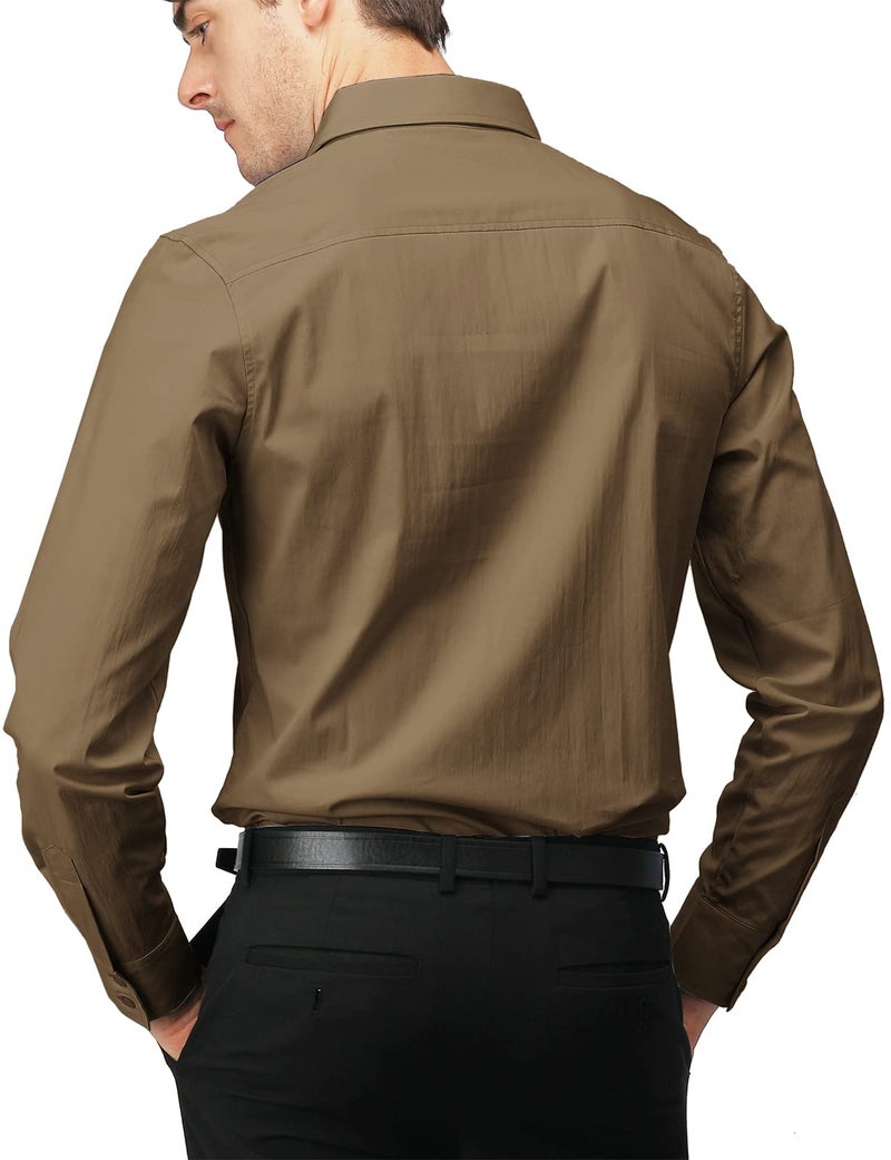 H2H Men's Cottonblend Dress Shirts Long Sleeve Button Down Party Prom Wedding Brown US M/Asia L (JASK14) - Image 2