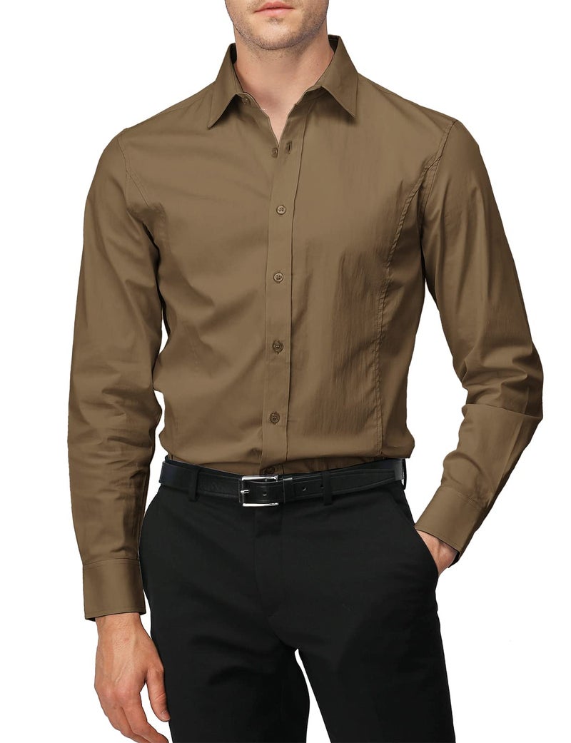 H2H Men's Cottonblend Dress Shirts Long Sleeve Button Down Party Prom Wedding Brown US M/Asia L (JASK14) - Image 1