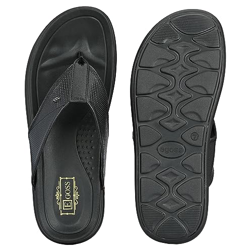 egoss Slippers & Sandals Premium Genuine Leather Slipper Sandals for Men (Black-8)-C-5061 - Image 4