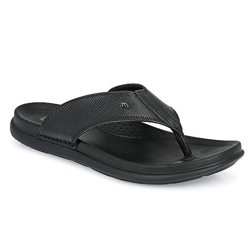 egoss Slippers & Sandals Premium Genuine Leather Slipper Sandals for Men (Black-8)-C-5061 - Image 1