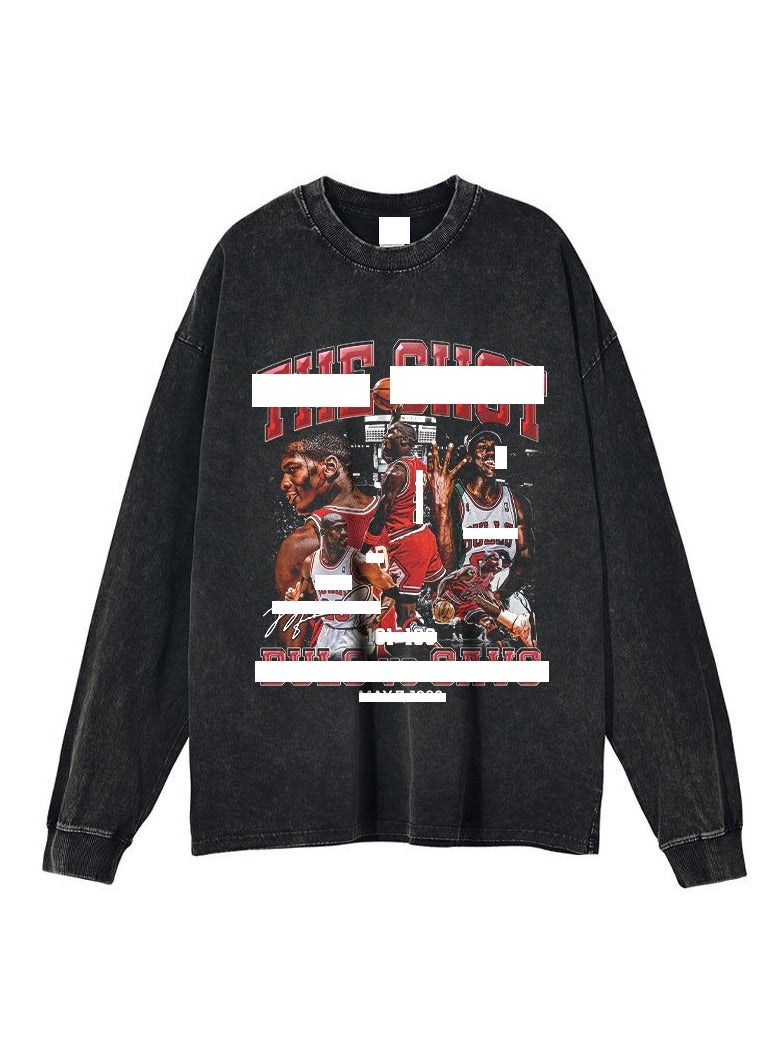 KUYING Basketball Star Washed Old American Retro Loose Sportswear