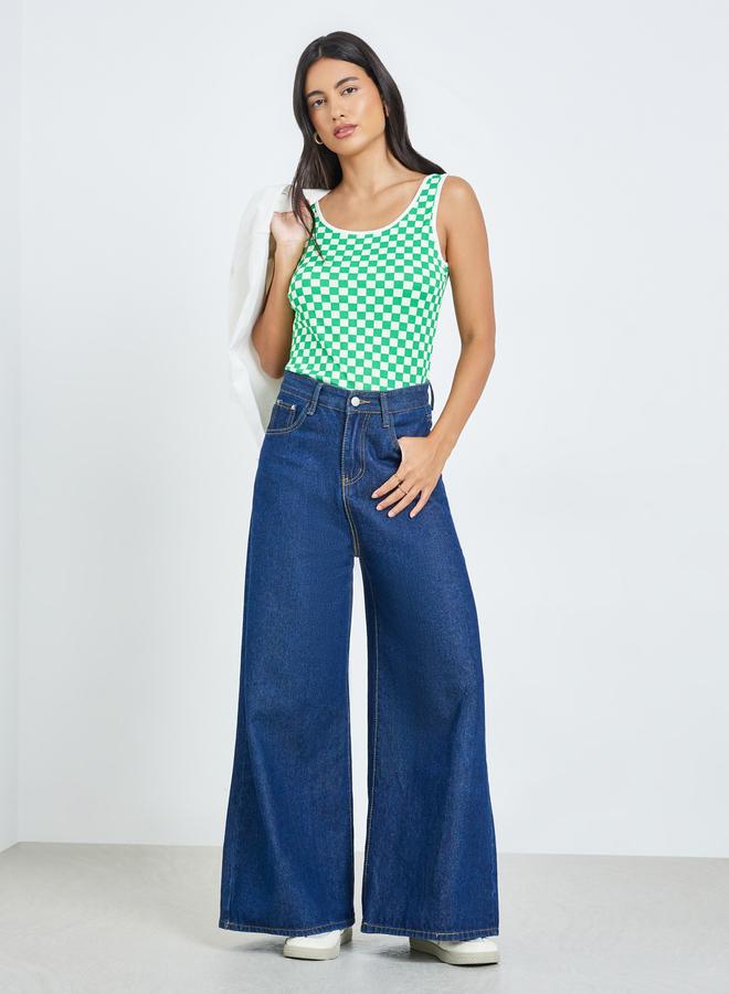 Styli Green Checked Pattern Tank Top - Image 2