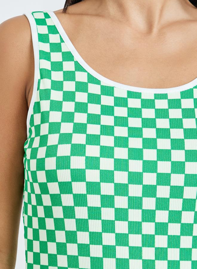 Styli Green Checked Pattern Tank Top - Image 4