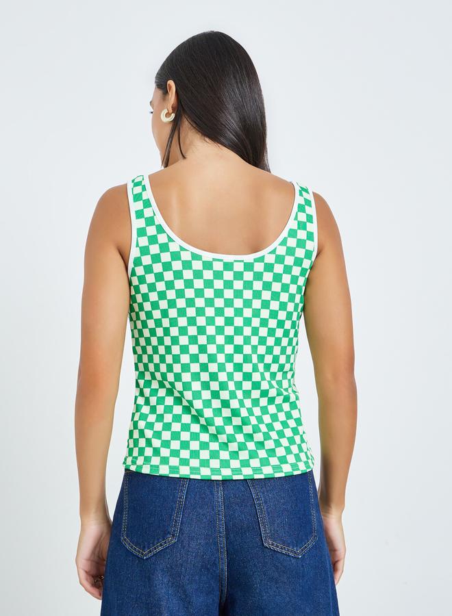 Styli Green Checked Pattern Tank Top - Image 5