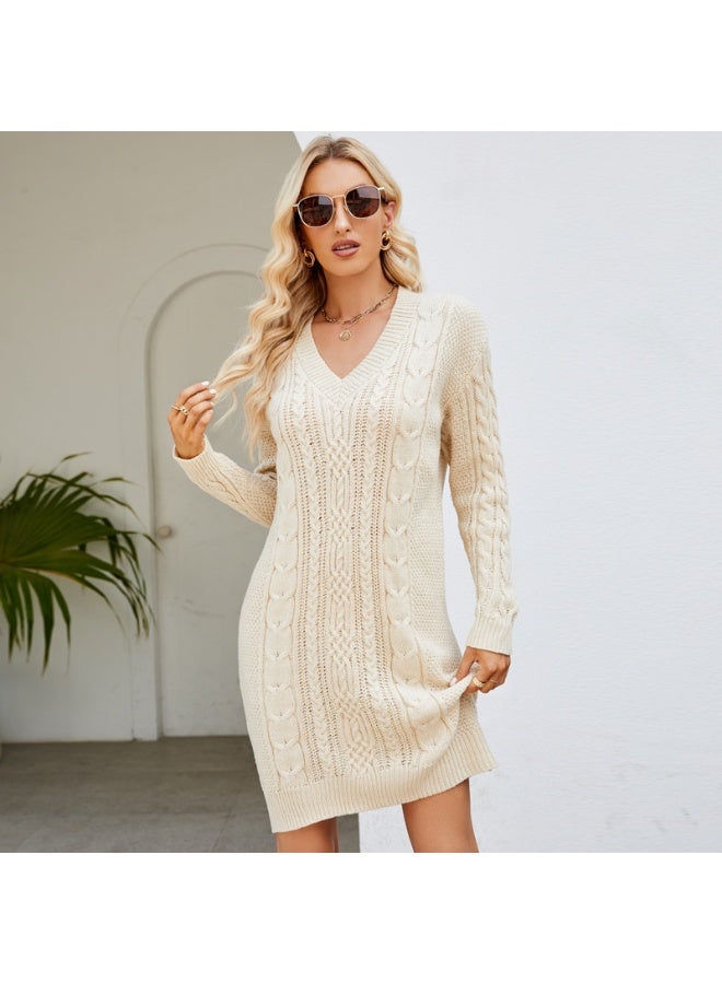 NIBEMINENT Women's Autumn and Winter Long Sleeve V-Neck Solid Cr Dreolor Fashion Loose Elegant Versatile Slim Comfortable Commutess - Image 1