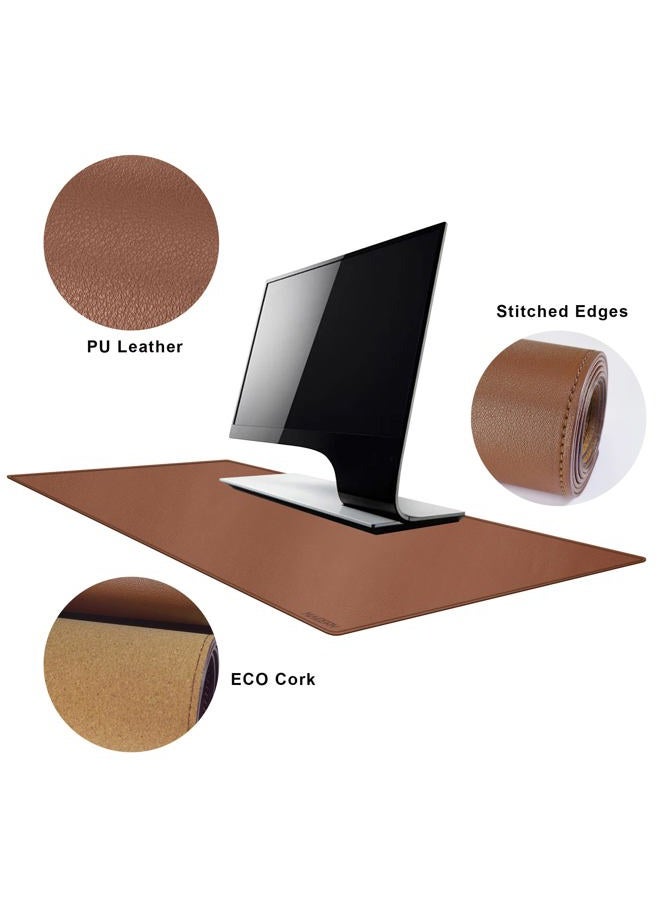 MAIDERN 40” x 16” Cork & Leather Desk Pad, Large XXL Desk Mat, Full Desk Mouse Pad, Dual Sided Desk Pad, Desk Pad Protector for Gaming Home Office (Brown) - Image 3