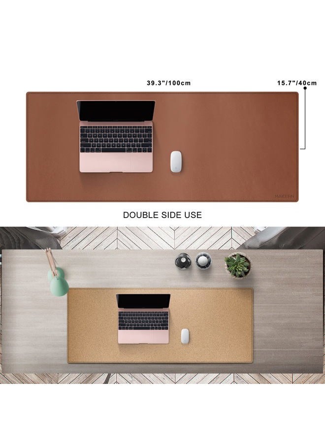 MAIDERN 40” x 16” Cork & Leather Desk Pad, Large XXL Desk Mat, Full Desk Mouse Pad, Dual Sided Desk Pad, Desk Pad Protector for Gaming Home Office (Brown) - Image 2
