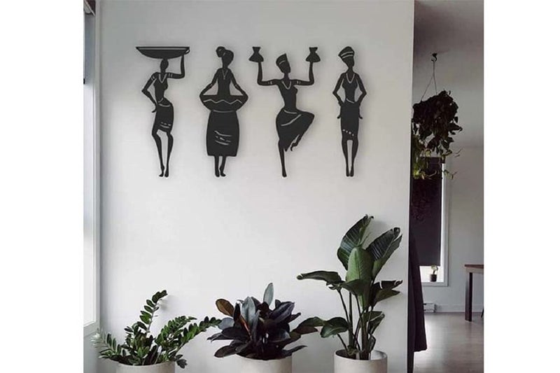 300Sparkles Tribal Women 4 Pcs Set Abstract Wall Home Room Office DecorationWall Art Black MediumMDF Pine Board - Image 1