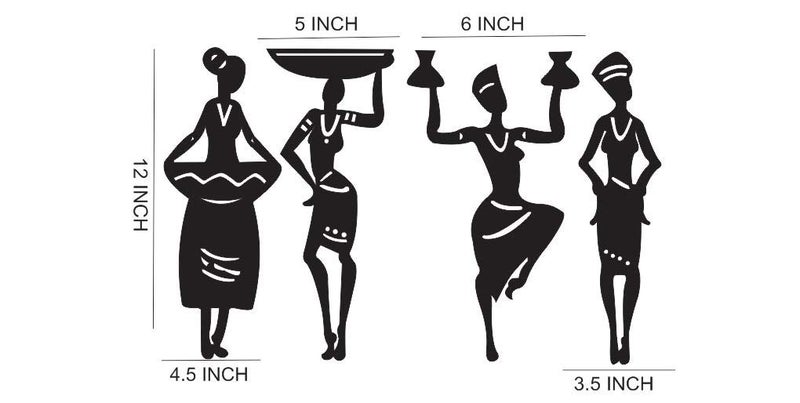 300Sparkles Tribal Women 4 Pcs Set Abstract Wall Home Room Office DecorationWall Art Black MediumMDF Pine Board - Image 3