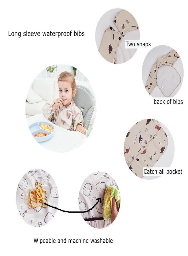 GZMM Waterproof Baby Bibs,Infant Toddler Long Sleeve Feeding Bib With Food Catcher,Easy Clean & Washable - Image 2