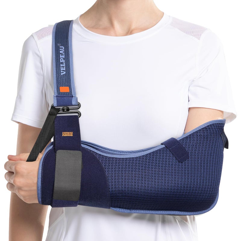 Velpeau حمالة ذراع فيلبو لتثبيت الكتف للنساء والرجال، تناسب الذراع اليسرى أو اليمنى - دعامة دعم الكفة المدورة - حمالة طبية للكتف، الترقوة، إصابة الكوع (نوع قابل للتنفس، كبير: محيط الصدر 33.5 بوصة - 41 بوصة) - Image 1