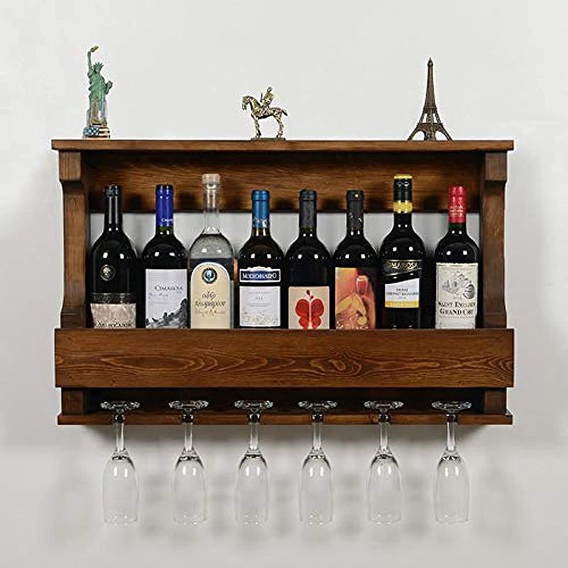Silver Crafts Jaddy Wooden Wall Hanging Design mini bar cabinet for home Solid Wood Make Wine Storage Cabinet with Glass Hanging Space Natural Finish by SilverCrafts - Image 1