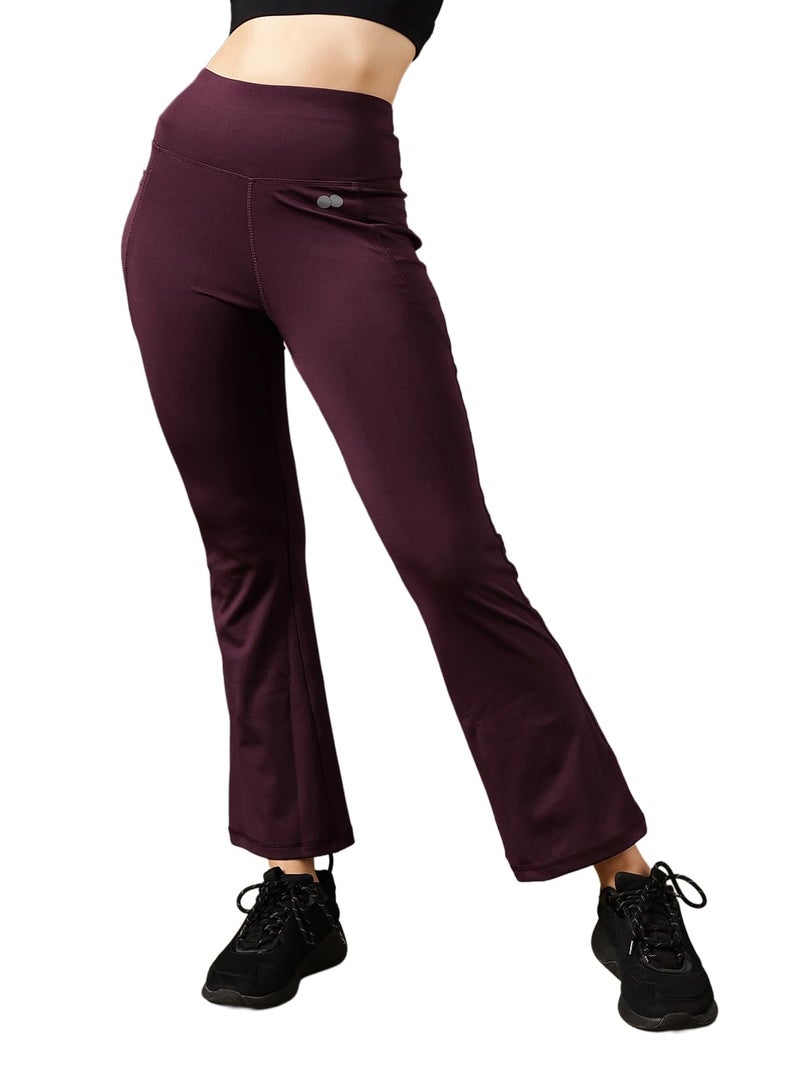 Clovia Yoga Pants for Women, Track Pants for Women, Lower for Women, Pyjama for Women, Polyester Lower for Women, Women Lower, Women's Comfort-Fit High Waist Flared Yoga Pants (AB0090A15_Purple_M) - Image 1