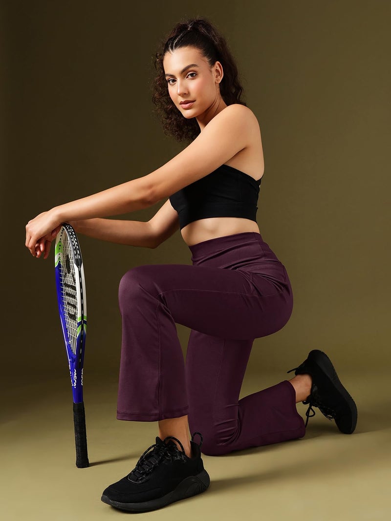 Clovia Yoga Pants for Women, Track Pants for Women, Lower for Women, Pyjama for Women, Polyester Lower for Women, Women Lower, Women's Comfort-Fit High Waist Flared Yoga Pants (AB0090A15_Purple_M) - Image 2