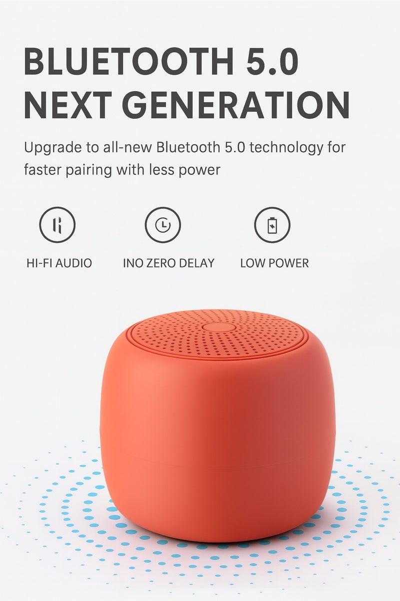 ALTRONE ATRONE Mini Portable Bluetooth Speaker with 18H Playtime, IPX6 Waterproof & 5W HD Sound - Bright Orange - Image 3